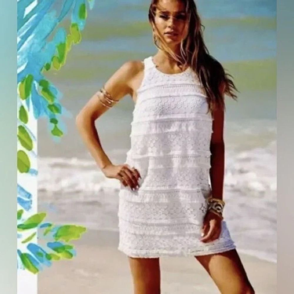 NWT Lilly Pulitzer Anette Shift Dress Resort White Fringe Lace Mini Womens 4